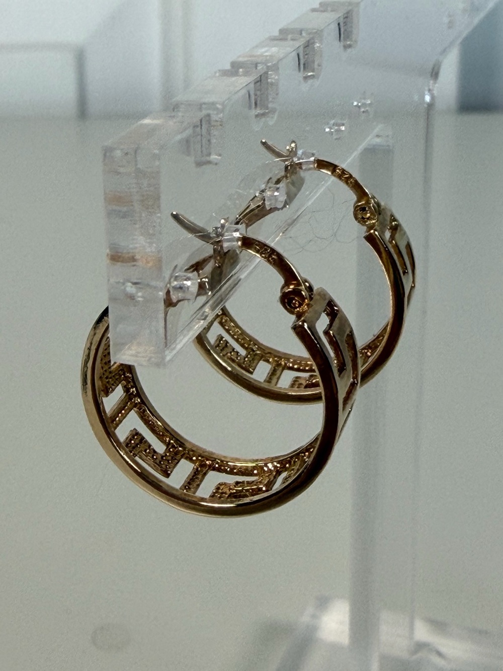 Gold 925 Sterling Silver Vintage Greek Key Hoop Earrings